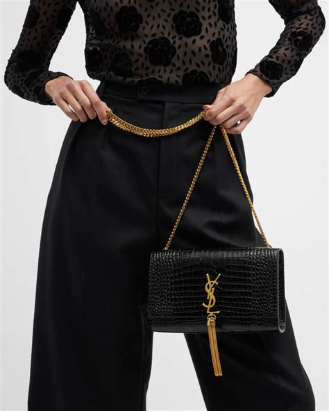 YVES SAINT LAURENT Kate Tassel Crocodile Embossed 